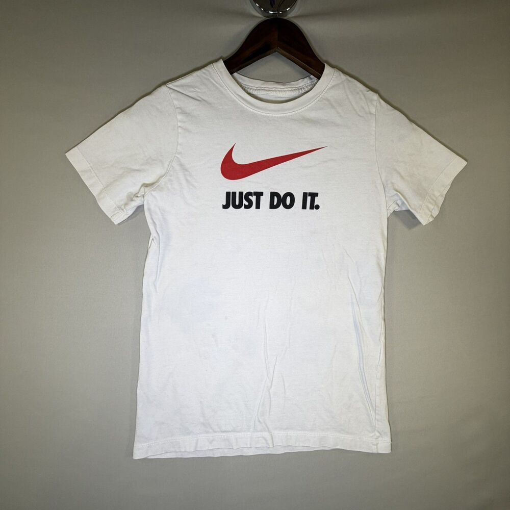 Nike Shirt Boys Medium White Short Sleeve Graphic Logo Crew Neck Unisex T-Shirt